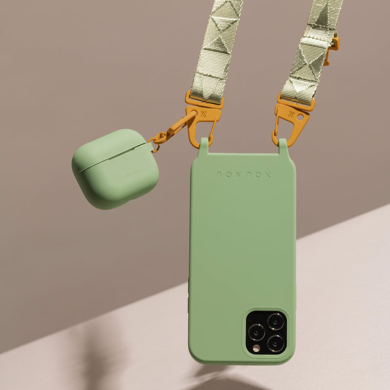 Phone necklace with a matching AirPods case attached