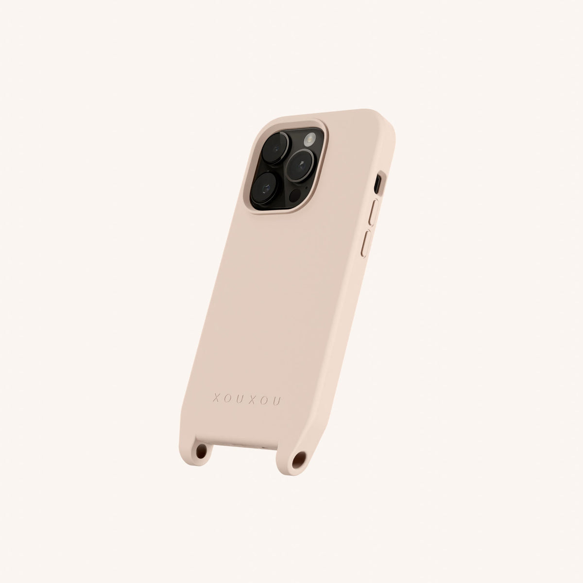 Phone Case with Eyelets for iPhone 14 Pro without MagSafe in Powder Pink Perspective View | XOUXOU #phone model_iphone 14 pro