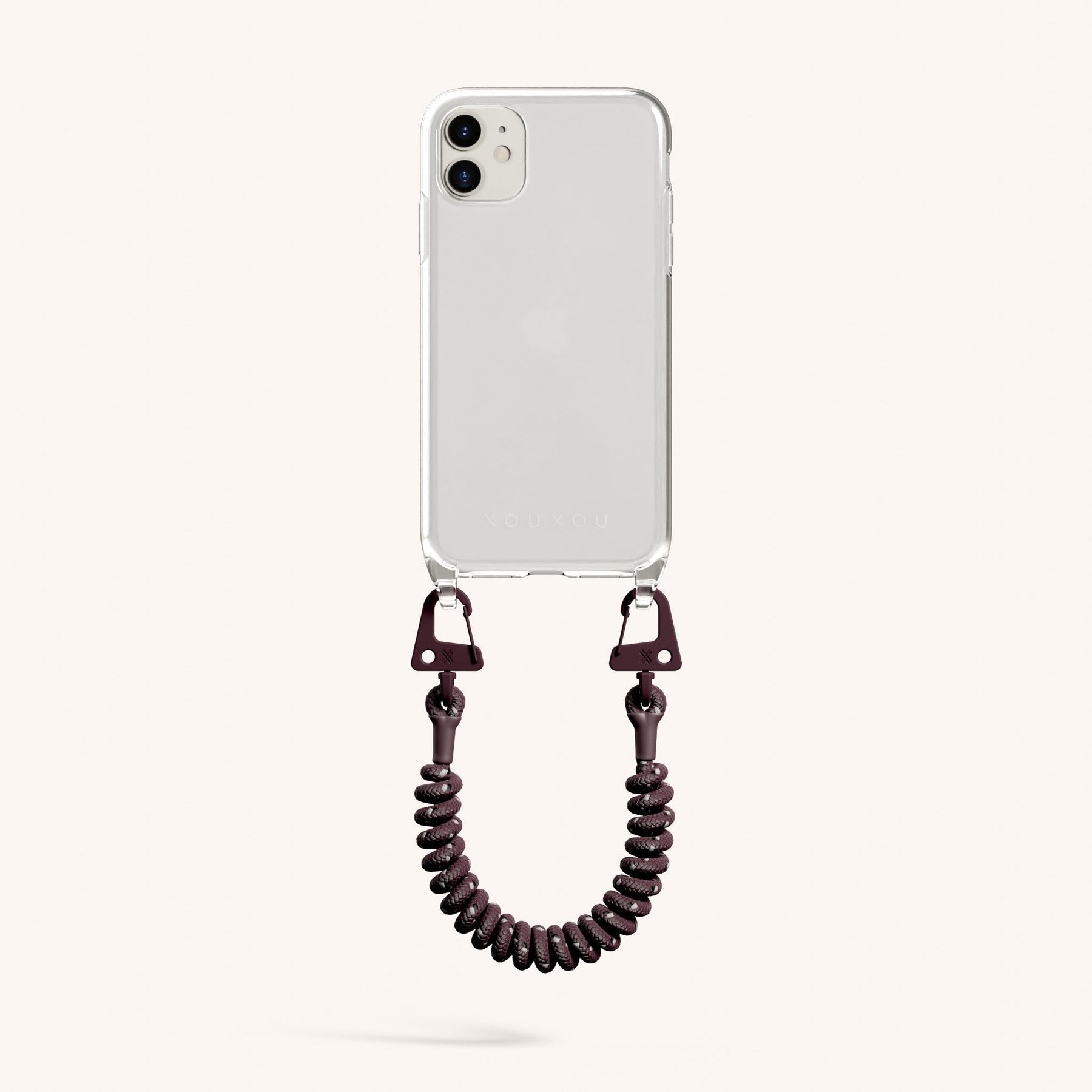 Phone Case with Spiral Rope in Clear + Burgundy