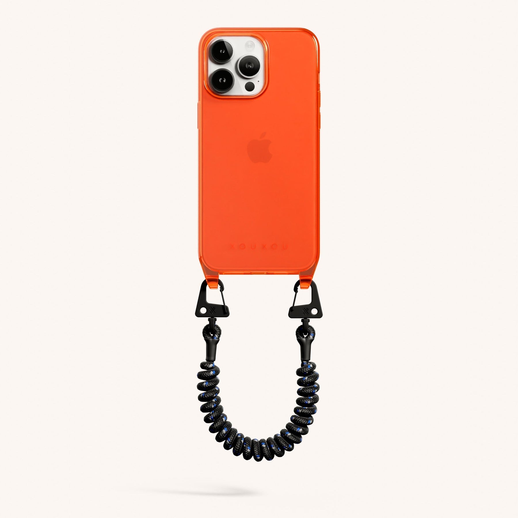 Phone Case with Spiral Rope in Neon Orange Clear + Black