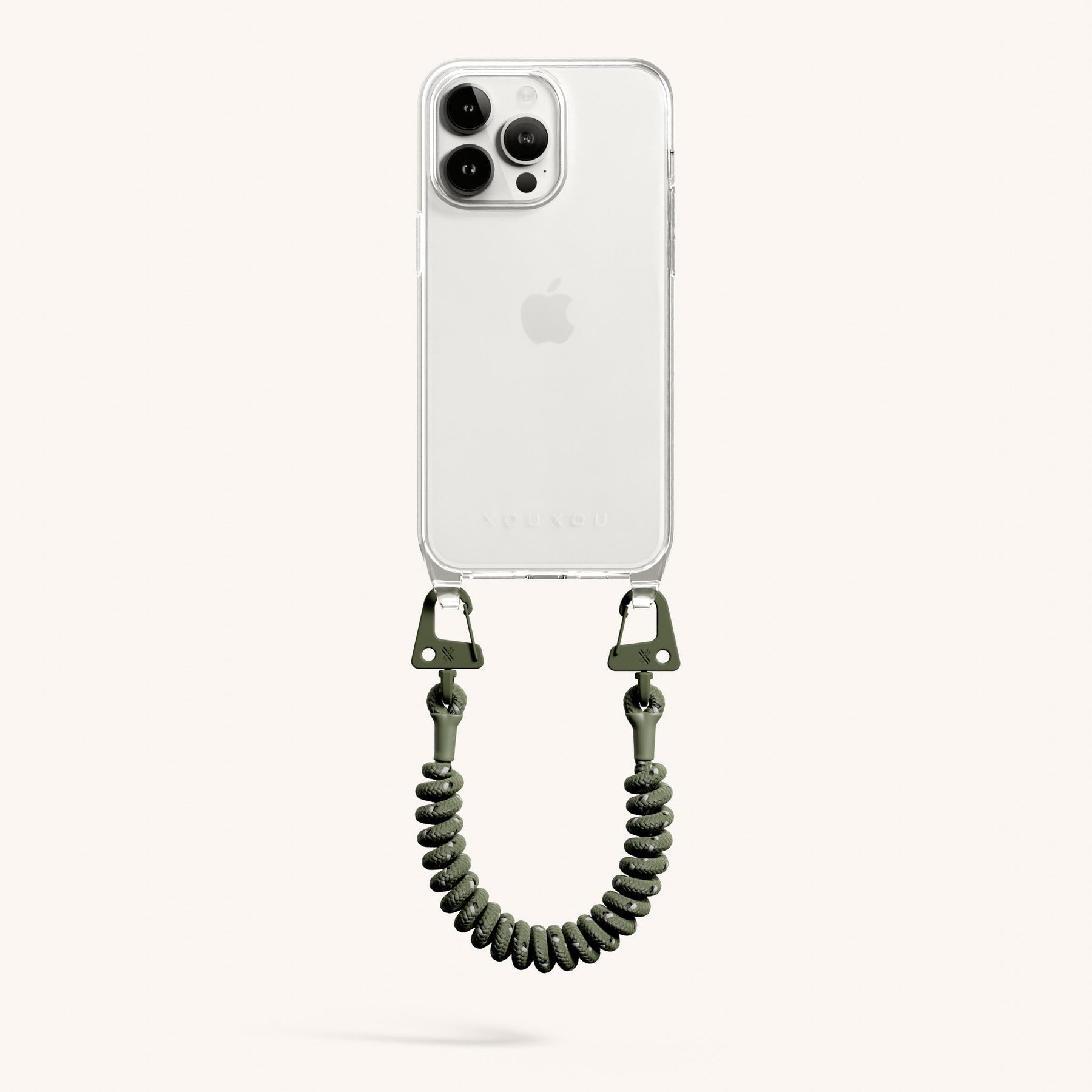 Phone Case with Spiral Rope in Clear + Moss