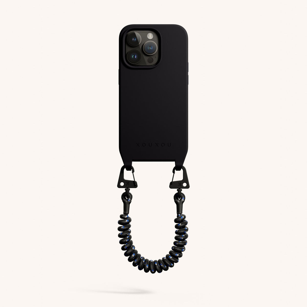 Phone Case with Spiral Rope for iPhone 15 Pro without MagSafe in Black Total View | XOUXOU #phone model_iphone 15 pro