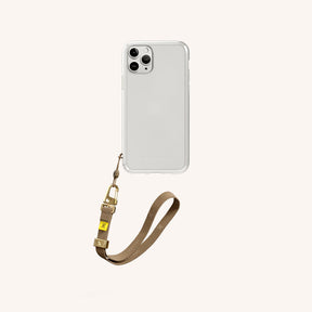 Phone Case with Wrist Strap in Clear + Taupe