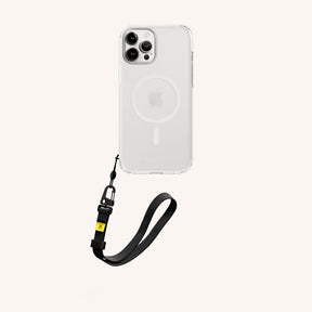 Phone Case with Wrist Strap in Clear + Black