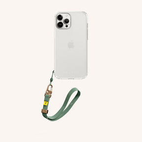 Phone Case with Wrist Strap in Clear + Sage