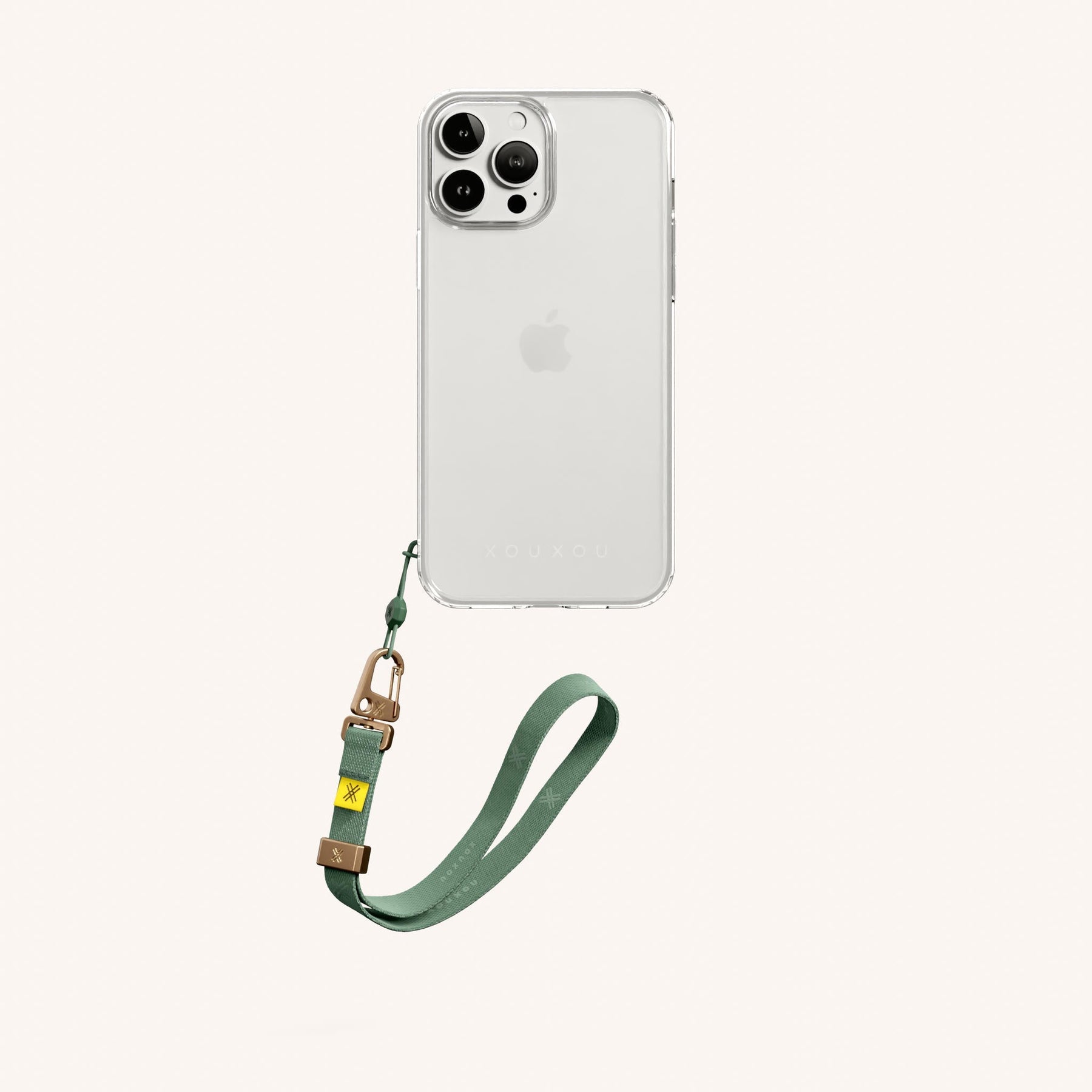 Phone Case with Wrist Strap in Clear + Sage