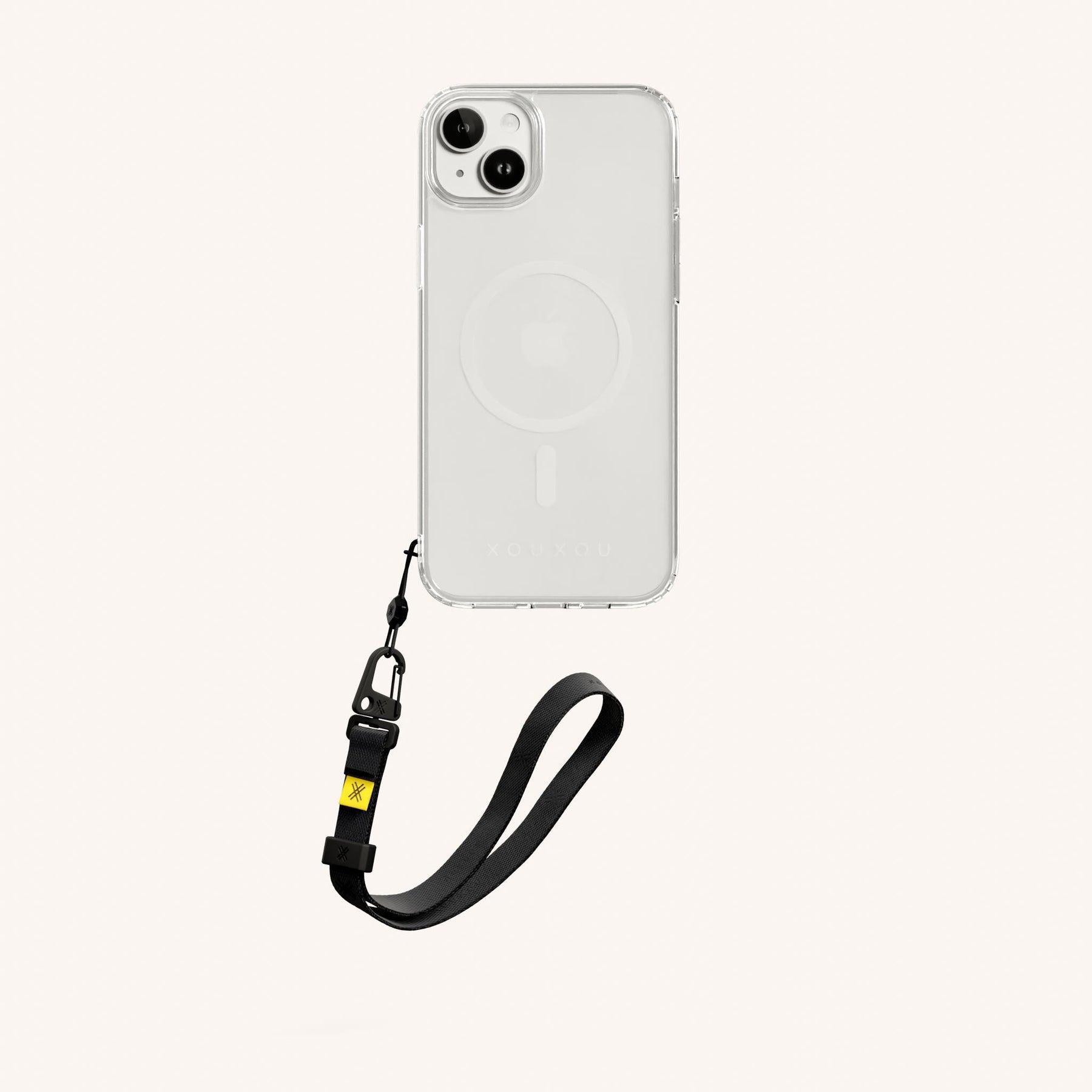 Phone Case with Wrist Strap in Clear + Black