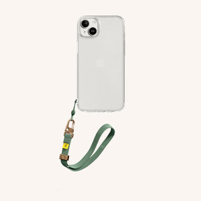 Phone Case with Wrist Strap in Clear + Sage