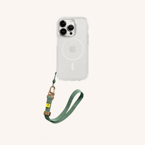 Phone Case with Wrist Strap in Clear + Sage