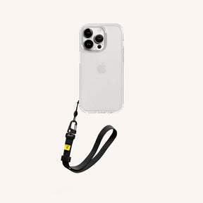 Phone Case with Wrist Strap in Clear + Black