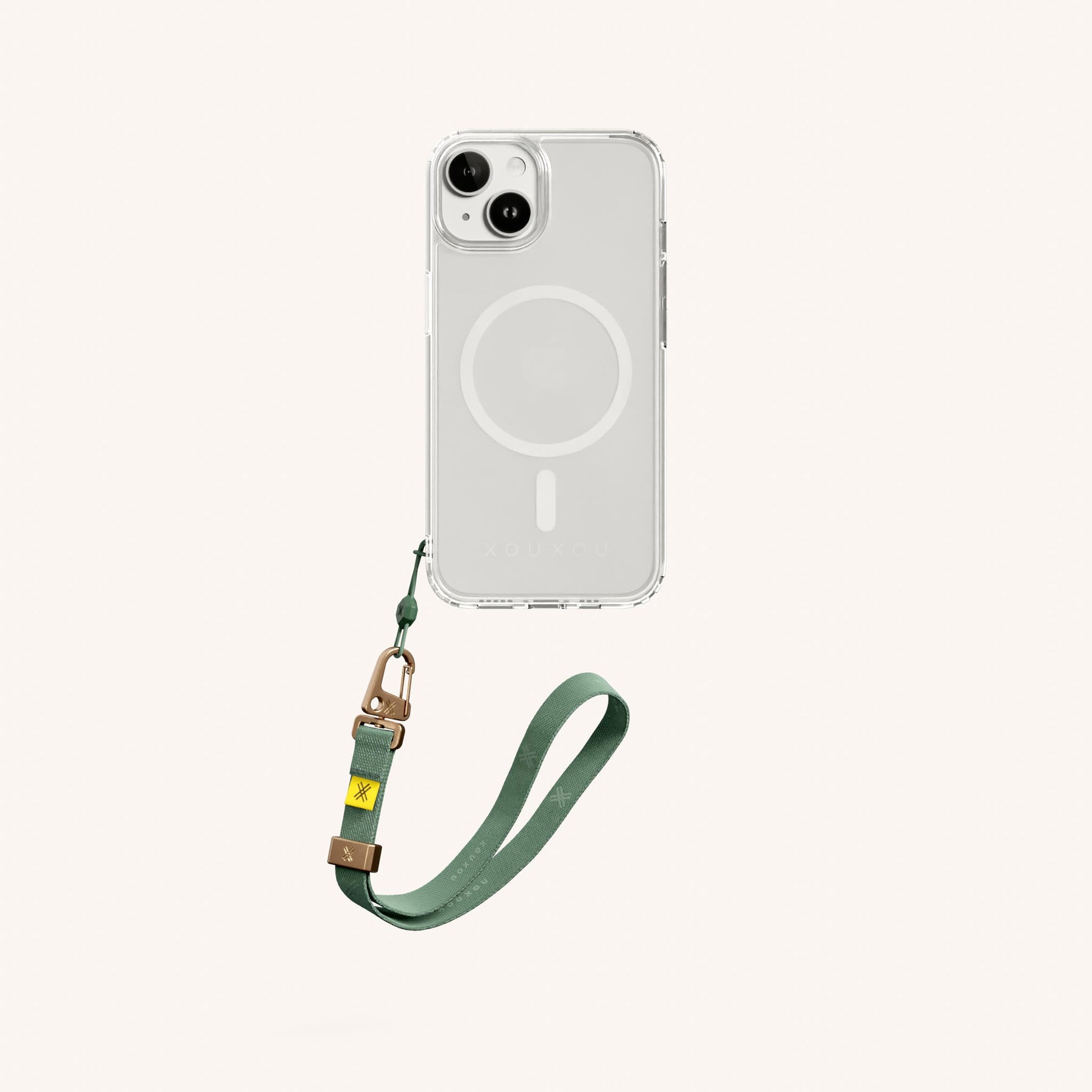 Phone Case with Wrist Strap in Clear + Sage