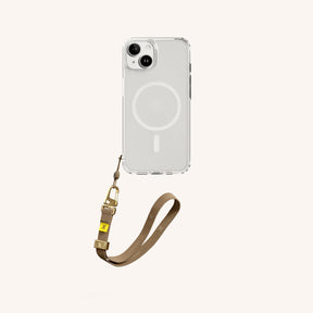 Phone Case with Wrist Strap in Clear + Taupe