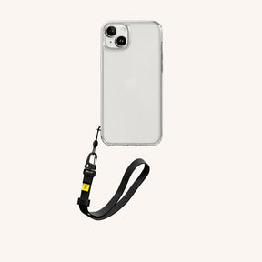 Phone Case with Wrist Strap in Clear + Black