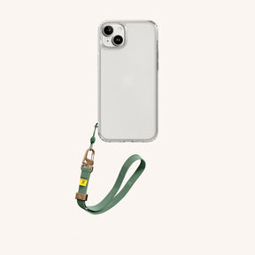 Phone Case with Wrist Strap in Clear + Sage