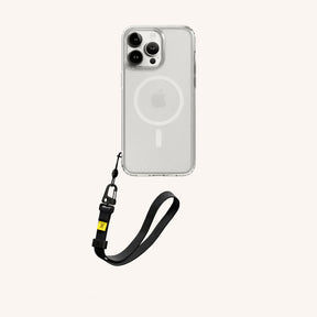 Phone Case with Wrist Strap in Clear + Black