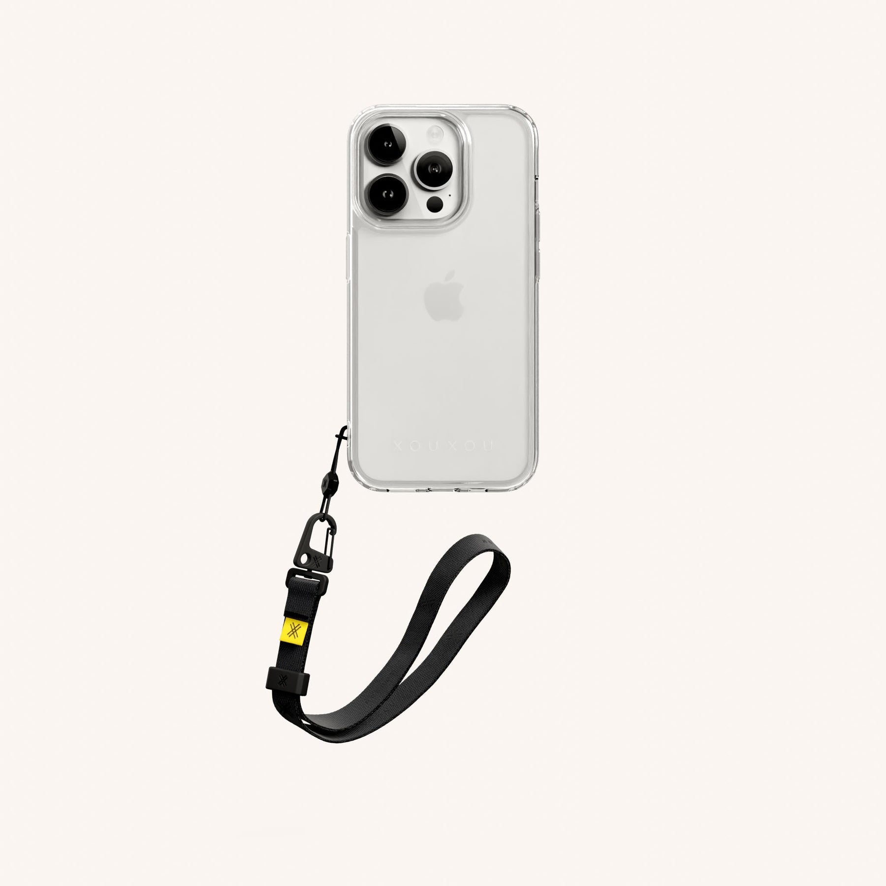 Phone Case with Wrist Strap in Clear + Black