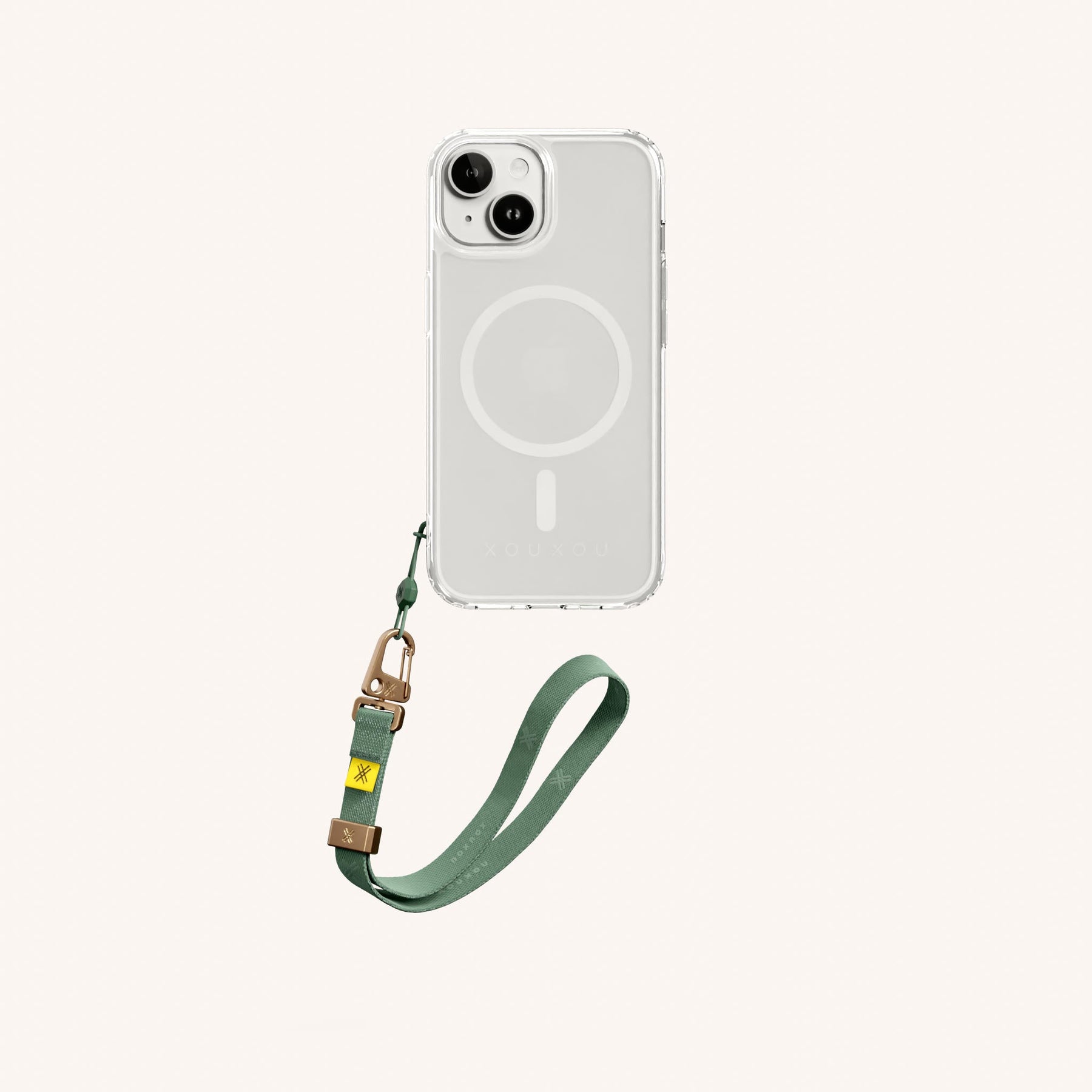 Phone Case with Wrist Strap in Clear + Sage