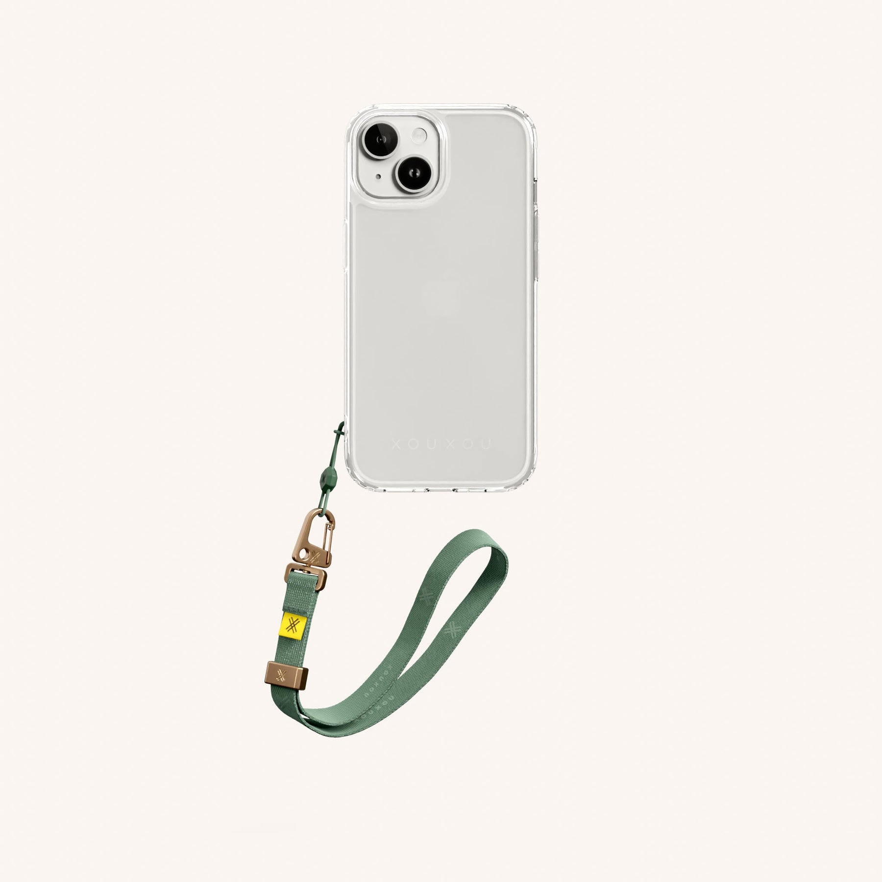 Phone Case with Wrist Strap in Clear + Sage