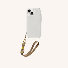 Phone Case with Wrist Strap in Clear + Taupe