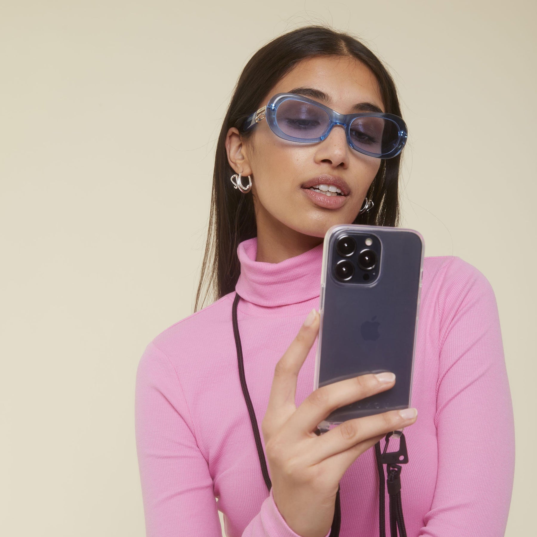 Phone Necklace with Carabiner Rope in Clear + Vibrant Pastel