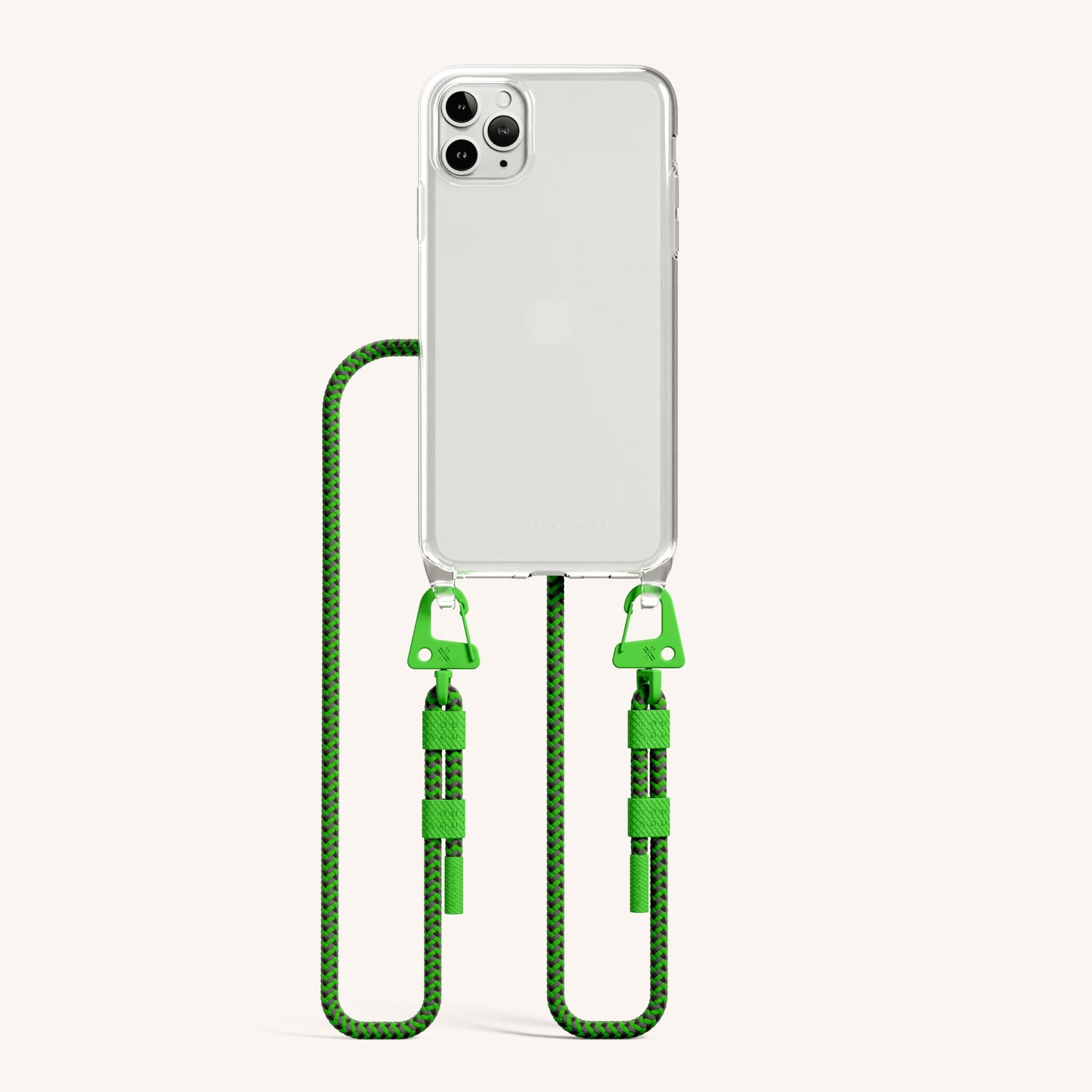 Phone Necklace with Carabiner Rope in Clear + Acid