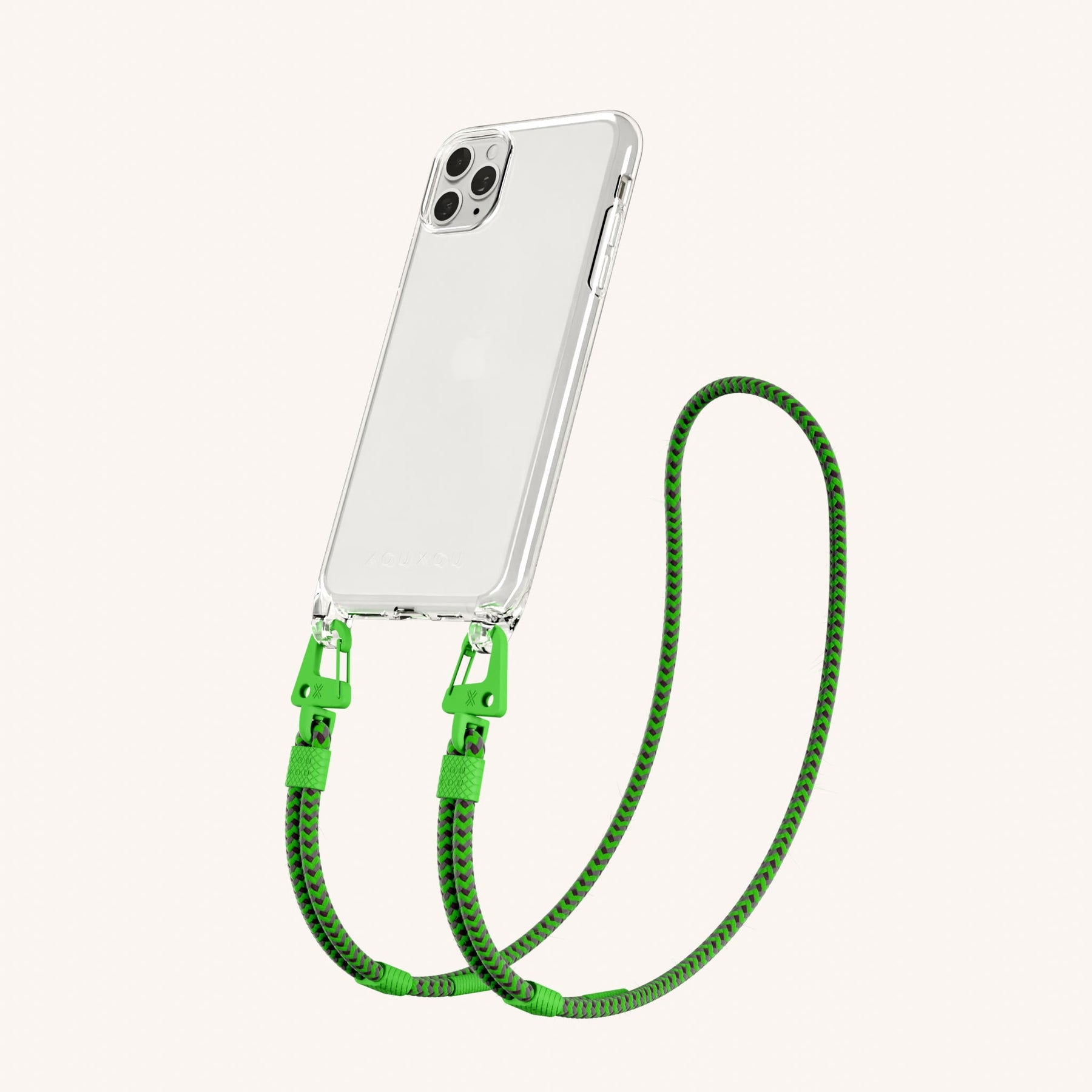 Phone Necklace with Carabiner Rope in Clear + Acid