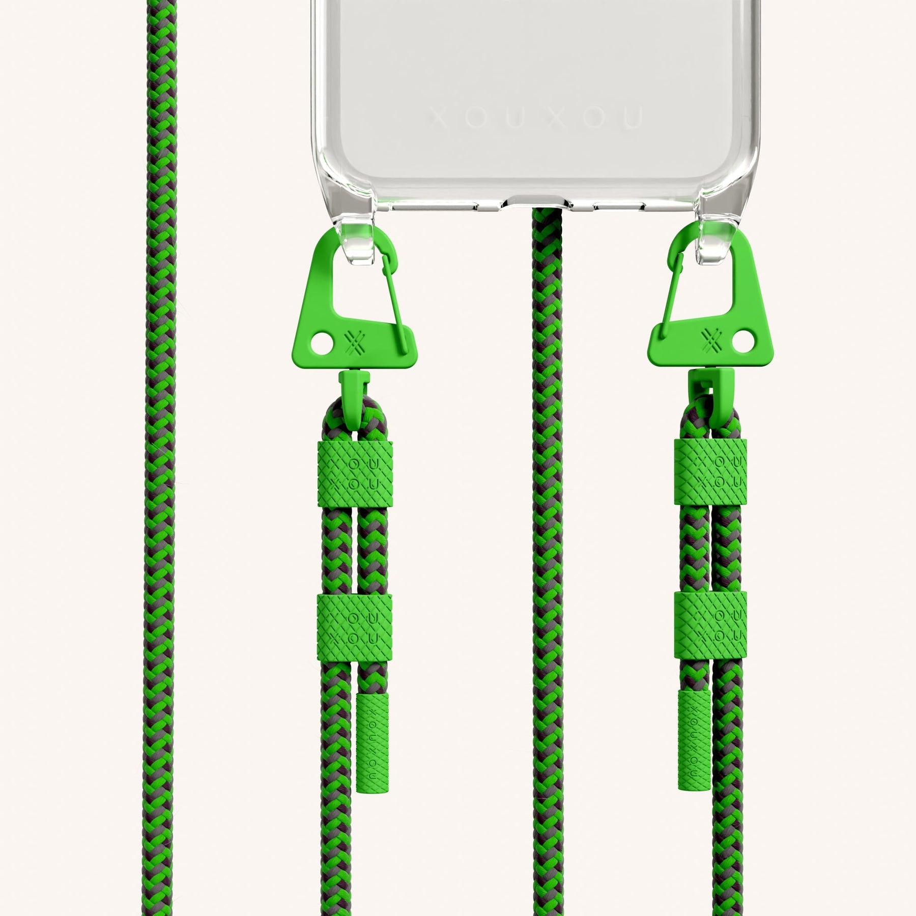 Phone Necklace with Carabiner Rope in Clear + Acid