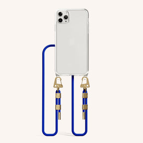 Phone Necklace with Carabiner Rope in Clear + Blue