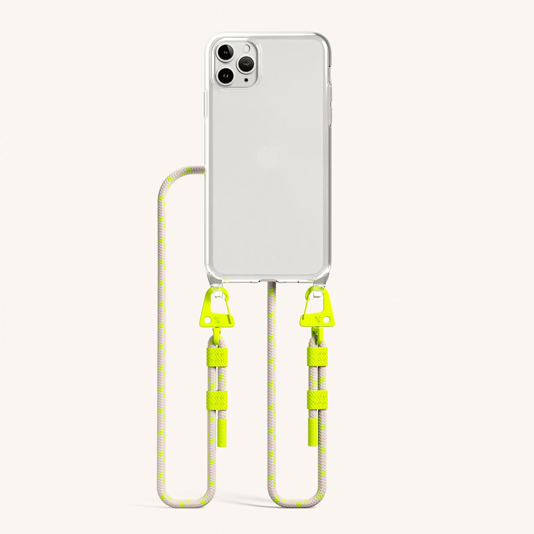 Phone Necklace with Carabiner Rope in Clear + Neon Camouflage