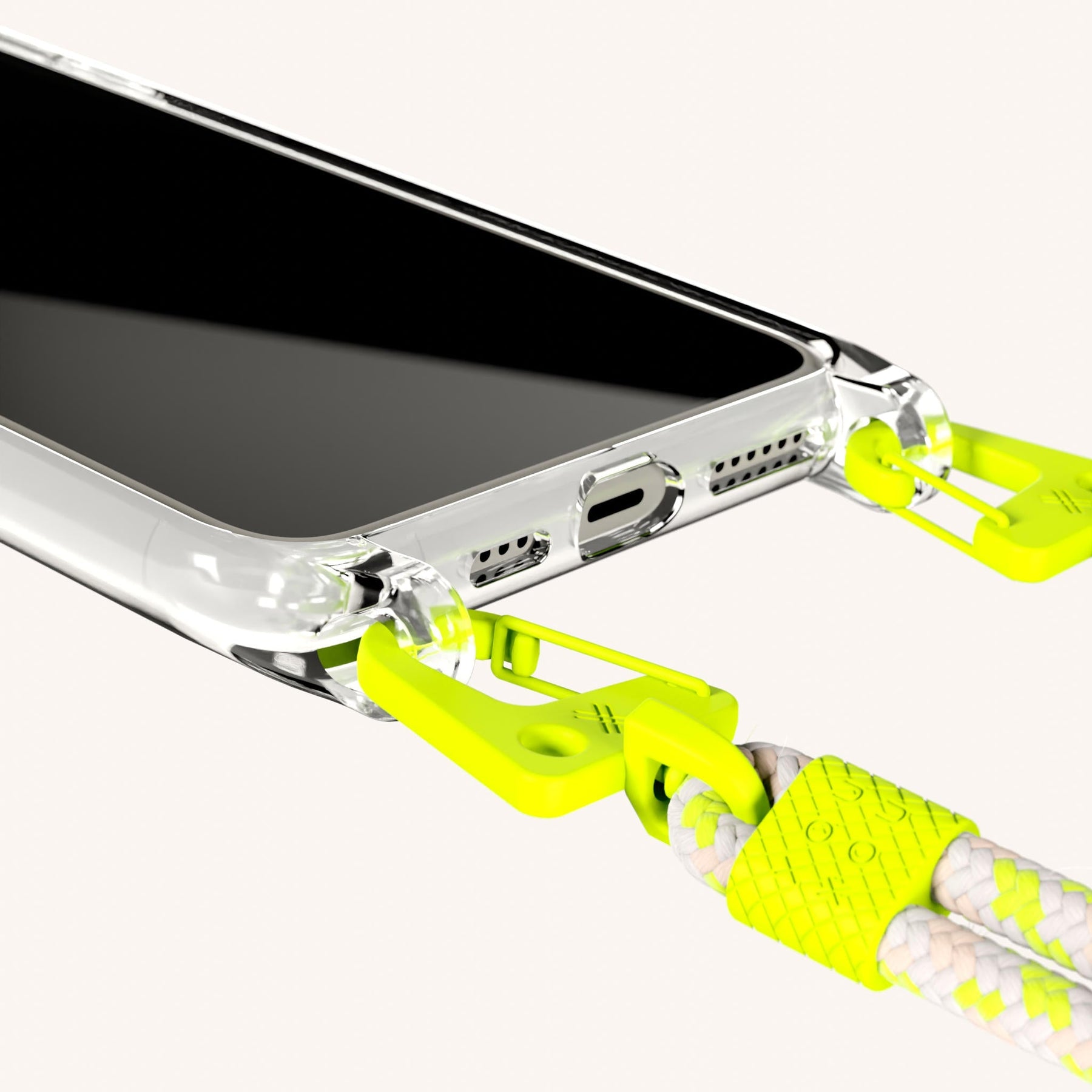 Phone Necklace with Carabiner Rope in Clear + Neon Camouflage