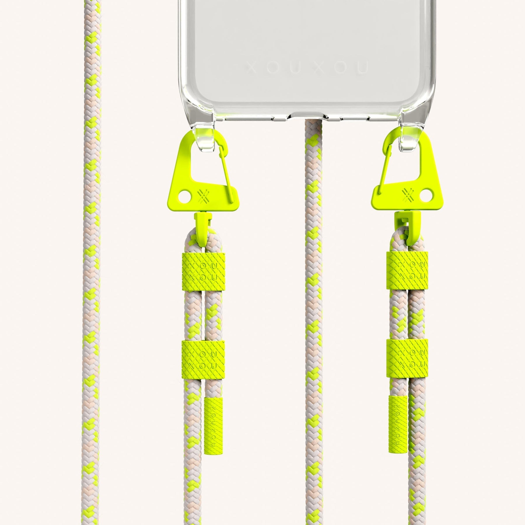 Phone Necklace with Carabiner Rope in Clear + Neon Camouflage