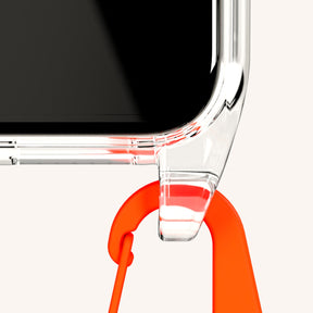 Phone Necklace with Carabiner Rope in Clear + Orange Camouflage