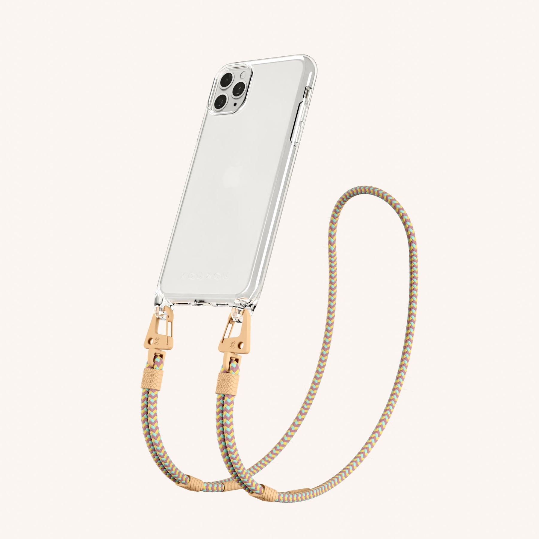 Phone Necklace with Carabiner Rope in Clear + Palm Springs