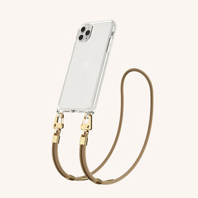 Phone Necklace with Carabiner Rope in Clear + Taupe