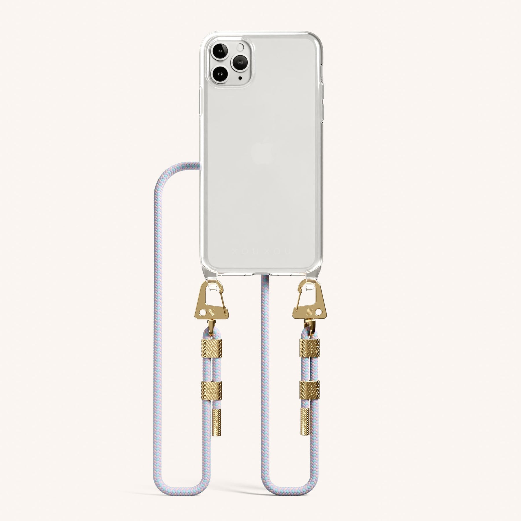 Phone Necklace with Carabiner Rope in Clear + Vibrant Pastel