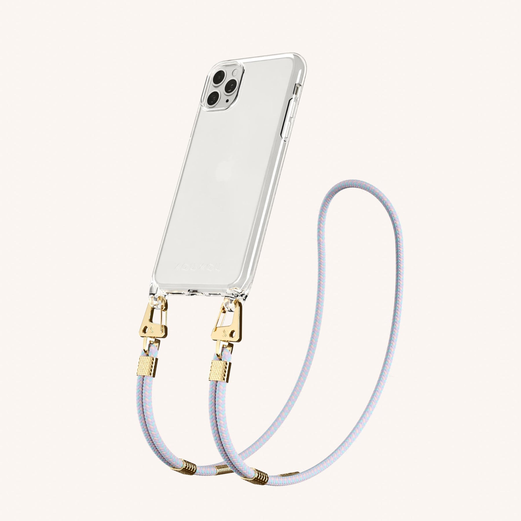 Phone Necklace with Carabiner Rope in Clear + Vibrant Pastel