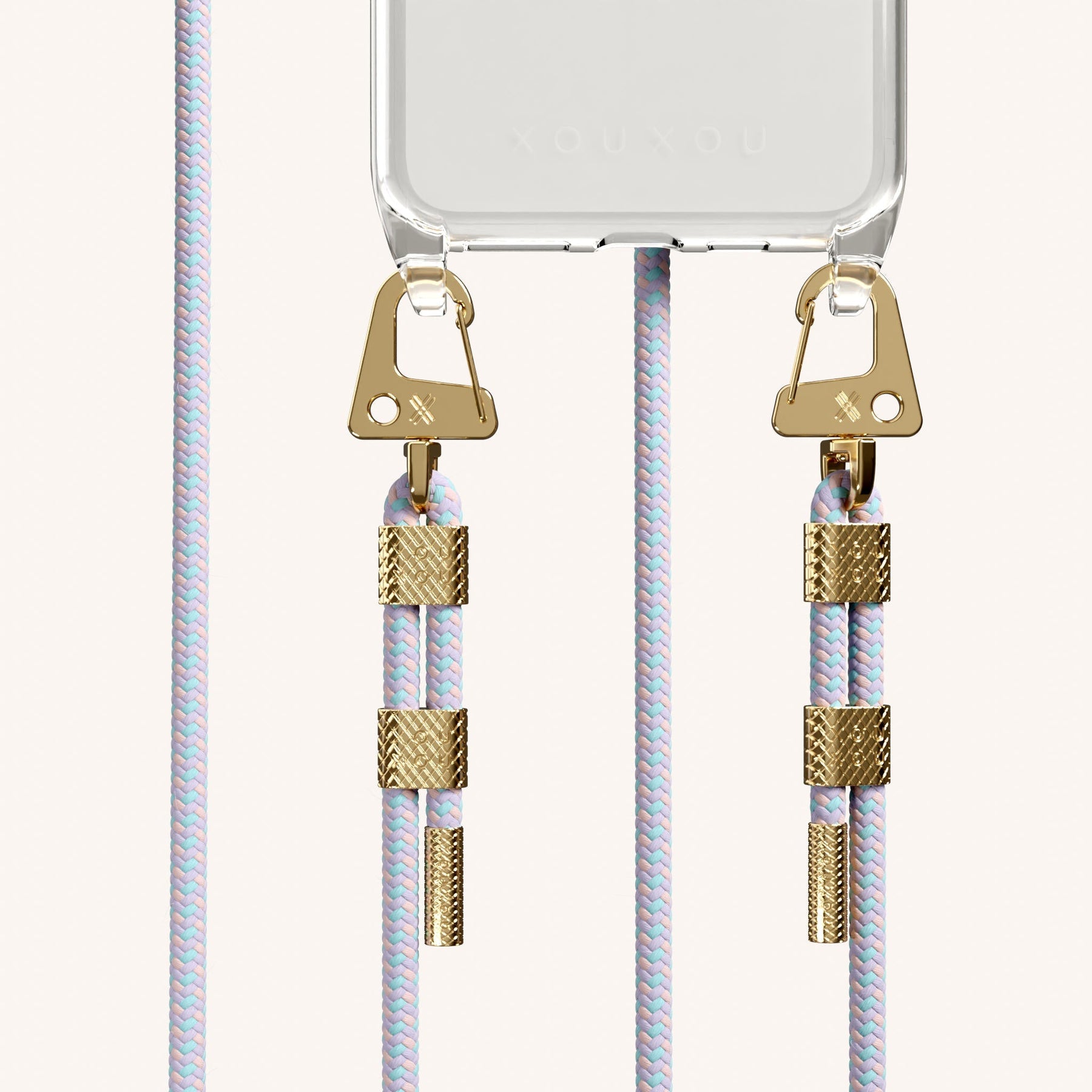 Phone Necklace with Carabiner Rope in Clear + Vibrant Pastel