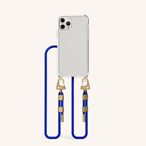 Phone Necklace with Carabiner Rope in Clear + Blue