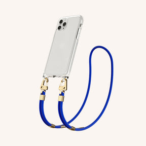 Phone Necklace with Carabiner Rope in Clear + Blue