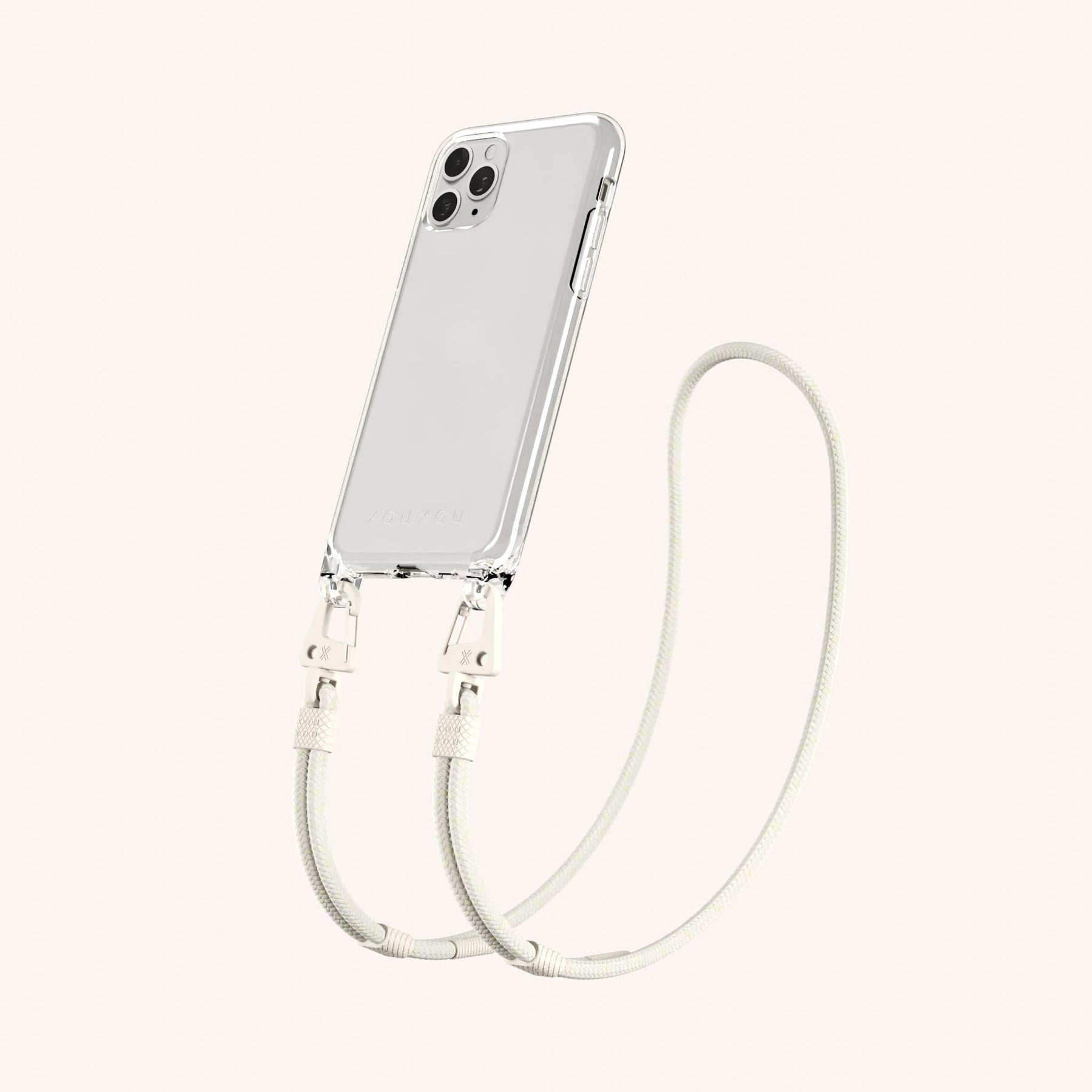 Phone Necklace with Carabiner Rope in Clear + Chalk