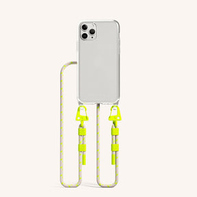 Phone Necklace with Carabiner Rope in Clear + Neon Camouflage