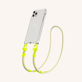 Phone Necklace with Carabiner Rope in Clear + Neon Camouflage