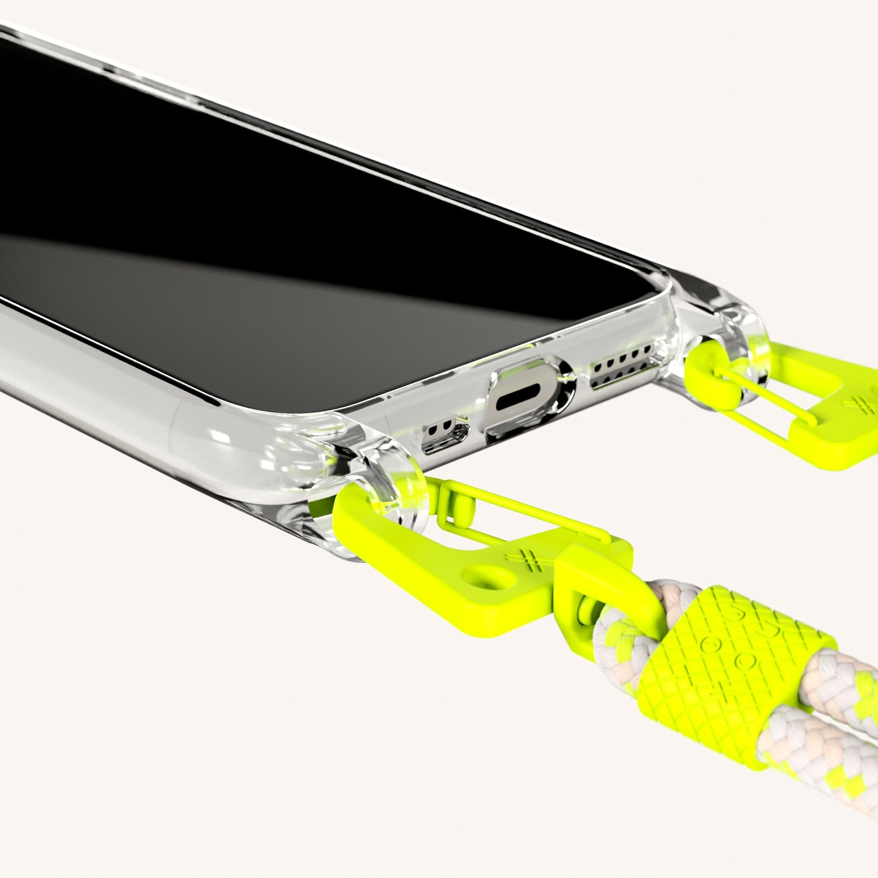 Phone Necklace with Carabiner Rope in Clear + Neon Camouflage