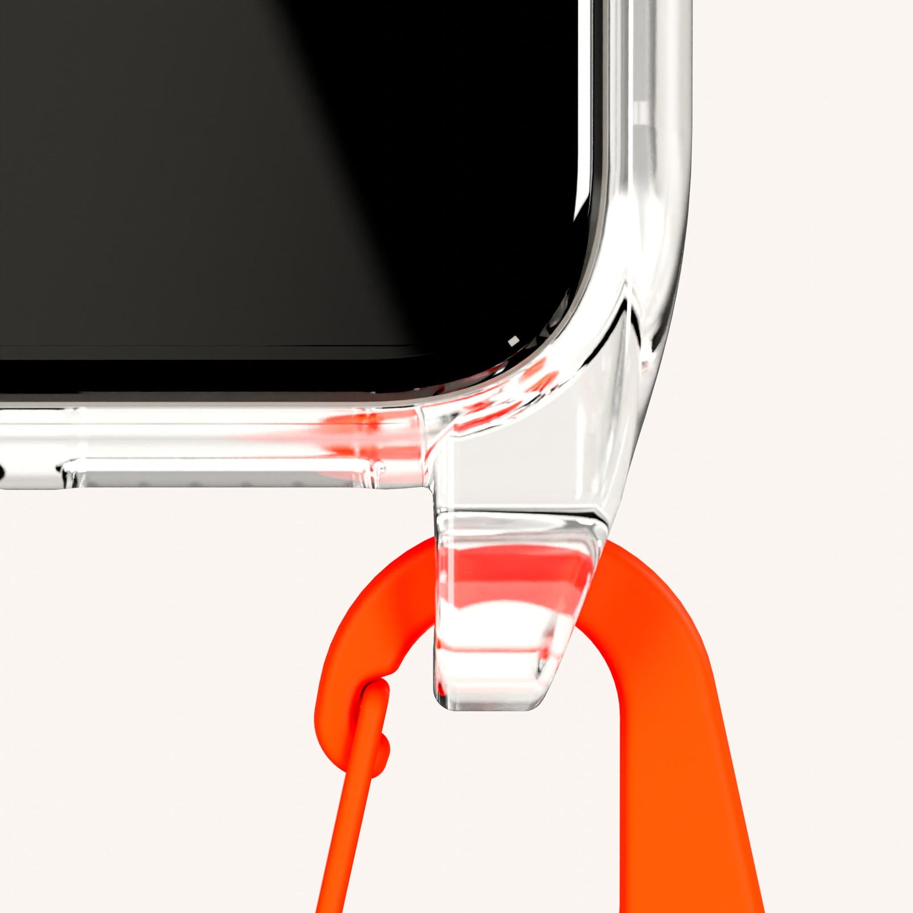 Phone Necklace with Carabiner Rope in Clear + Orange Camouflage