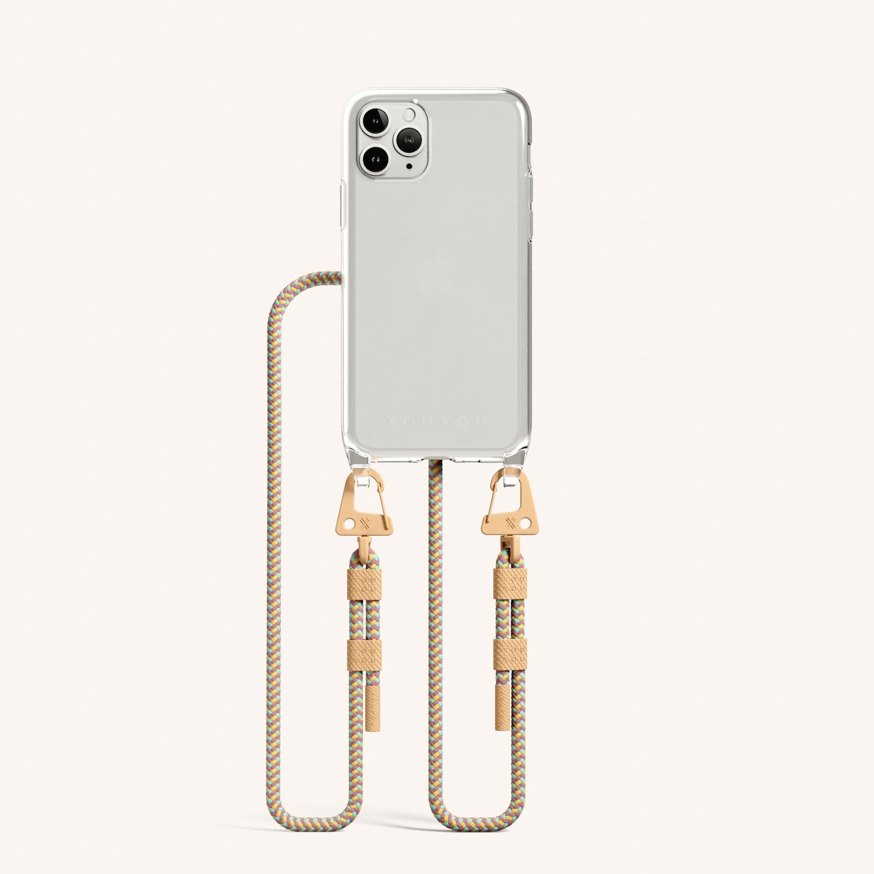 Phone Necklace with Carabiner Rope in Clear + Palm Springs