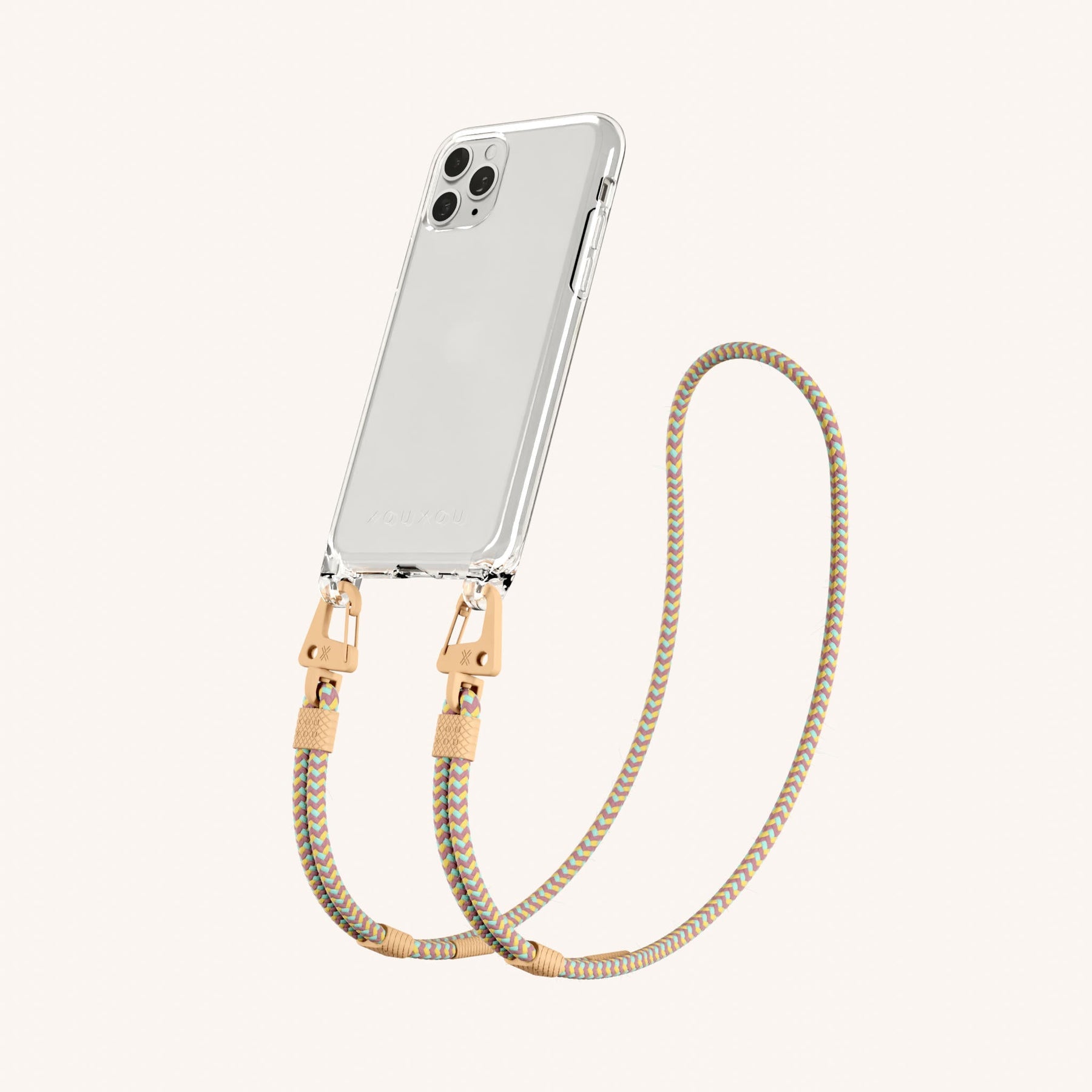 Phone Necklace with Carabiner Rope in Clear + Palm Springs