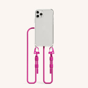 Phone Necklace with Carabiner Rope in Clear + Power Pink