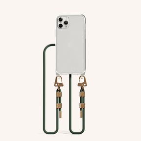 Phone Necklace with Carabiner Rope in Clear + Sage