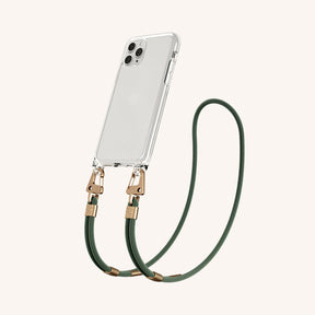 Phone Necklace with Carabiner Rope in Clear + Sage