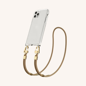 Phone Necklace with Carabiner Rope in Clear + Taupe